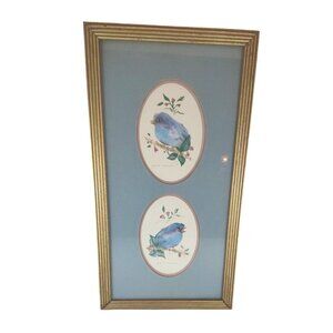 Framed Bluebird Art Print Double Oval Mattes & Gold Frame Joanne Dennison Artist